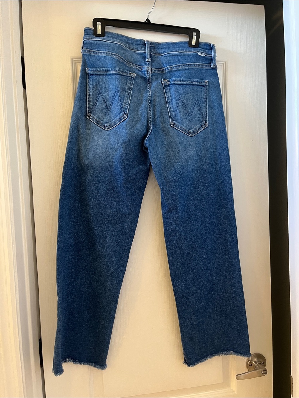 MOTHER Cropped Straight-Leg Jeans in Medium Blue - Picture 3 of 5